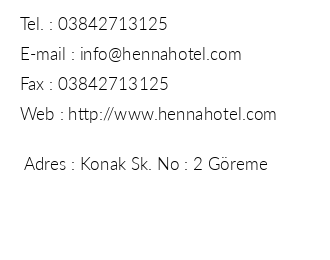 Henna Konak Hotel iletiim bilgileri